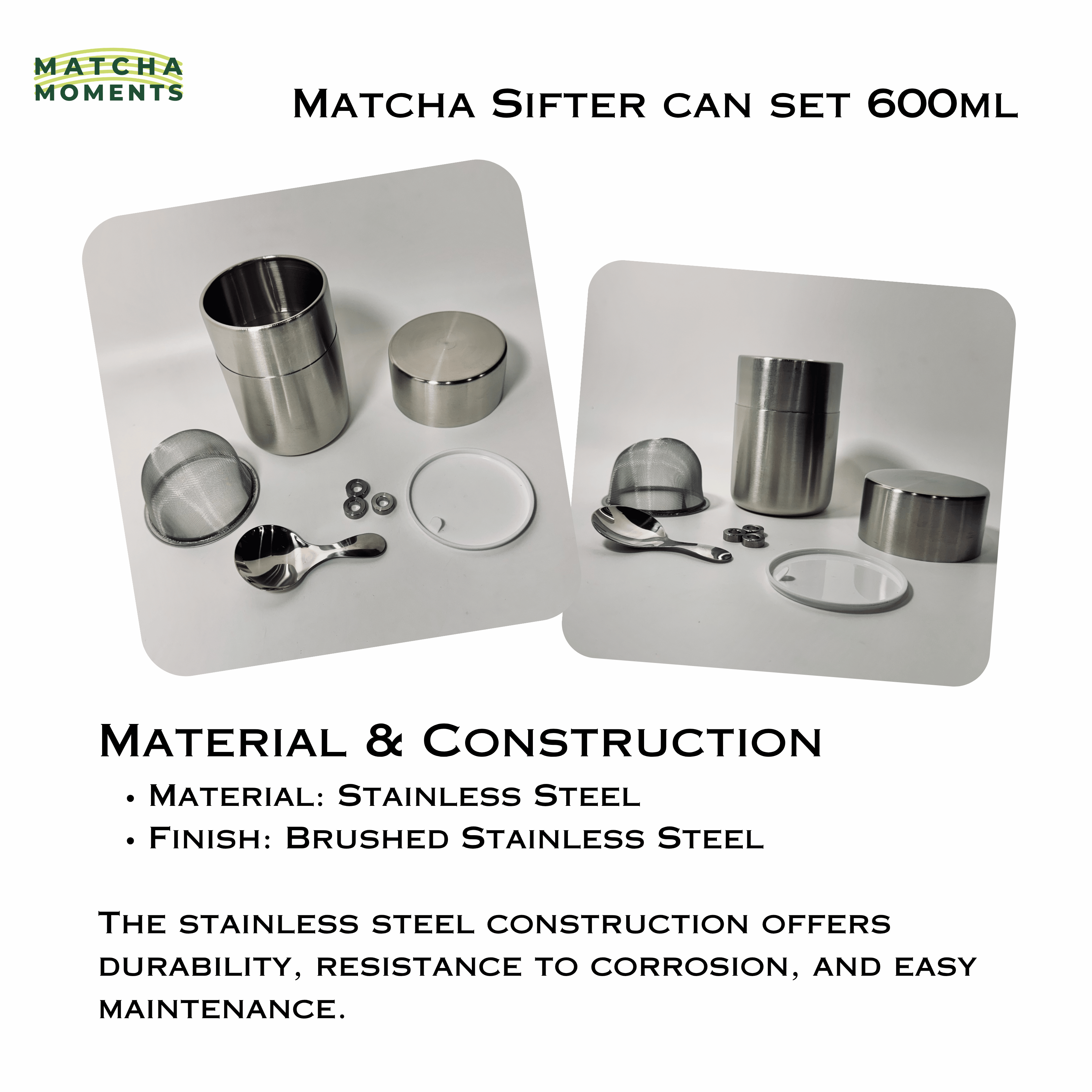 Matcha Sifter Can Stainless Steel Set 600ml 300ml
